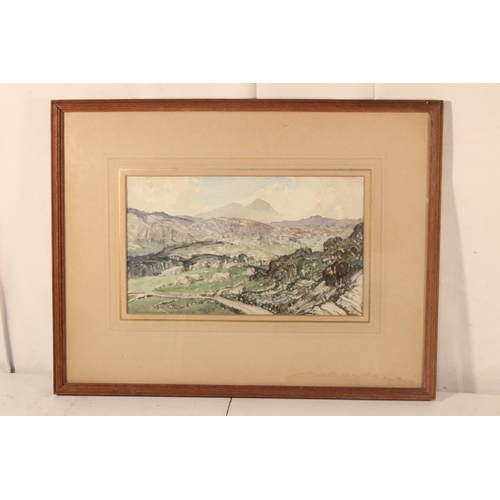 297 - A framed mixed media drawing of a mountain scene, signed.