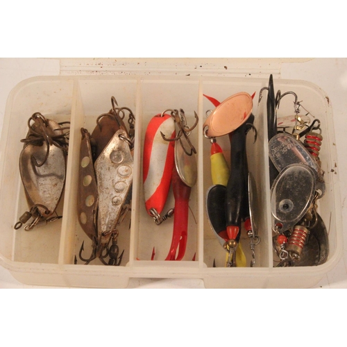 552 - A box of assorted fishing lures.