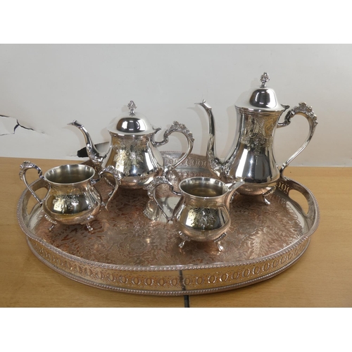 302 - A vintage four piece EPNS tea service and tray.