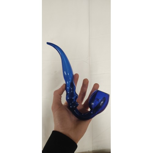 227 - A vintage cobalt blue ornamental pipe. (A/F).