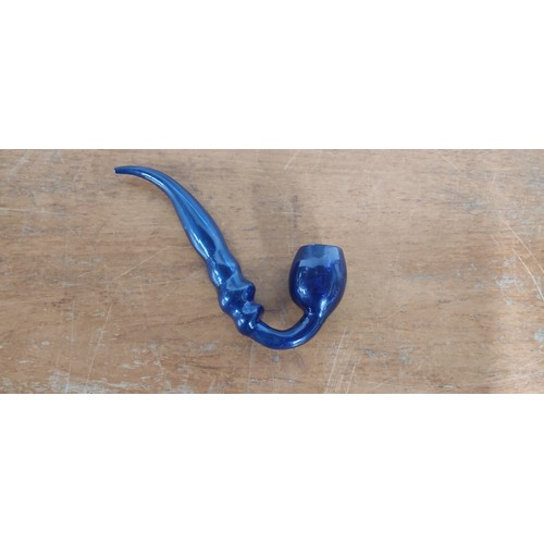 227 - A vintage cobalt blue ornamental pipe. (A/F).