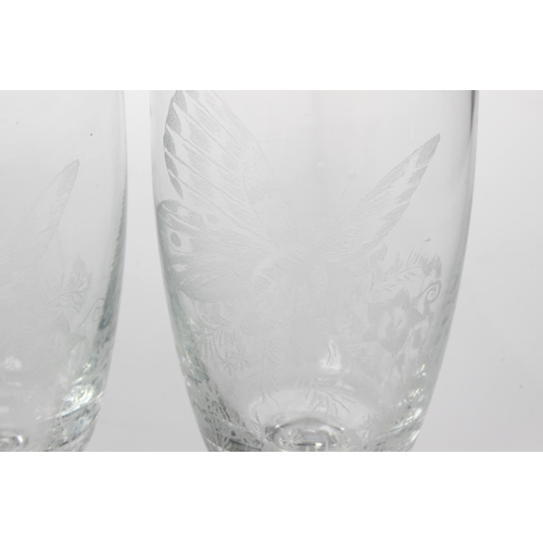 175 - A set of six Sheridan glasses with etched 'Butterfly' detail.