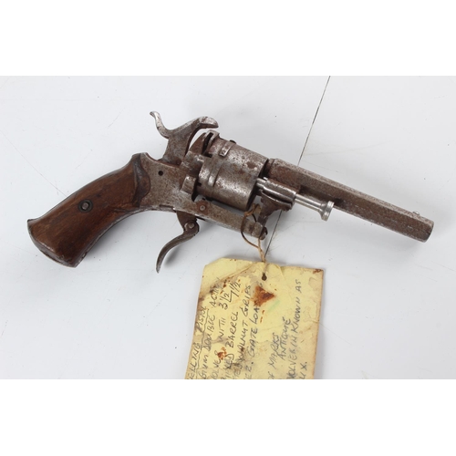 200 - An antique 6 shot Belgian travelling pistol/ pinfire revolver, in need of restoration.