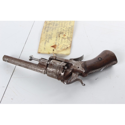 200 - An antique 6 shot Belgian travelling pistol/ pinfire revolver, in need of restoration.