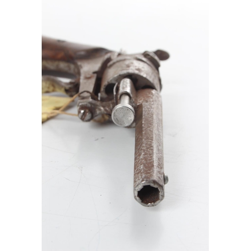 200 - An antique 6 shot Belgian travelling pistol/ pinfire revolver, in need of restoration.