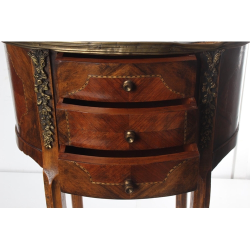 217 - An antique style oval shaped occasional table with drawer & inlaid detail.