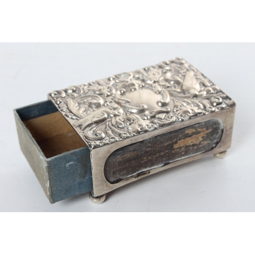 223 - A stunning antique sterling silver matchbox cover with decorative design, along with sterling silver... 