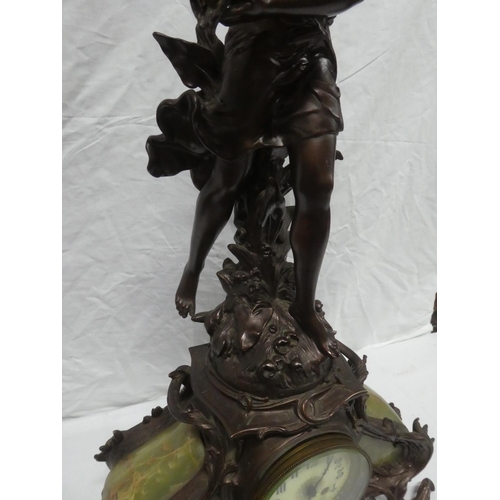 315 - A stunning antique Art Nouveau style mantle clock with cast metal case & large figure & inset marble... 