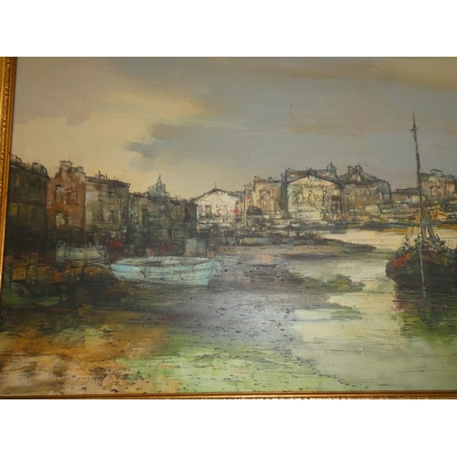 324 - A large painting of a harbour scene, signed Marco Kareau, in decorative frame, measuring 30x40inches... 