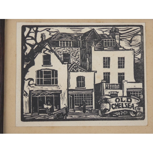 342 - A small linocut print, 'Old Chelsea', signed MP.