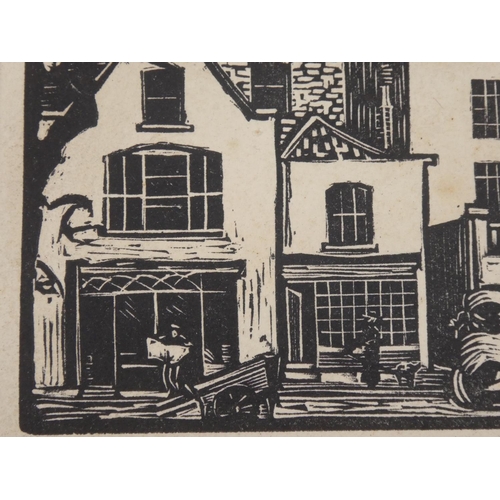 342 - A small linocut print, 'Old Chelsea', signed MP.