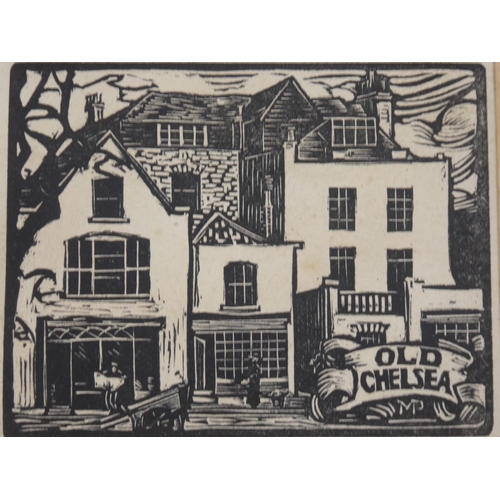 342 - A small linocut print, 'Old Chelsea', signed MP.