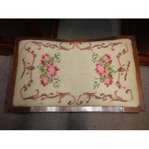 347 - An antique dressing table stool on cabriole legs with tapestry seat pad.