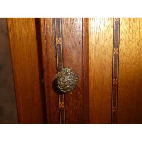 350 - An antique/ Edwardian inlaid bedside cabinet. 42x40x75cm.