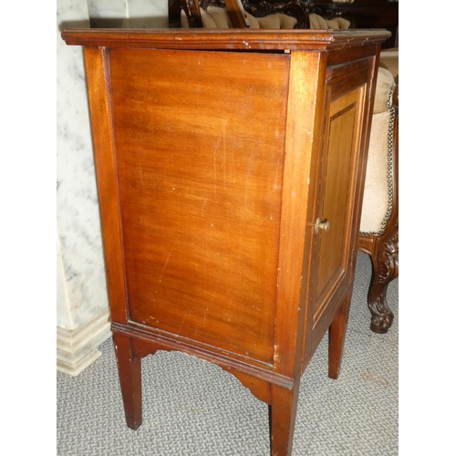 350 - An antique/ Edwardian inlaid bedside cabinet. 42x40x75cm.