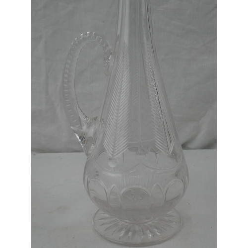 355 - A stunning antique glass claret jug with stopper, measuring