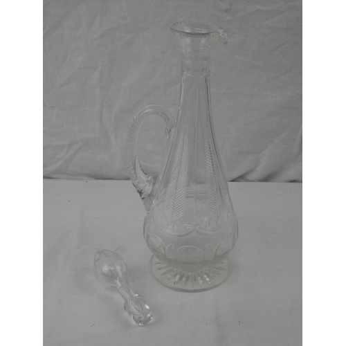 355 - A stunning antique glass claret jug with stopper, measuring