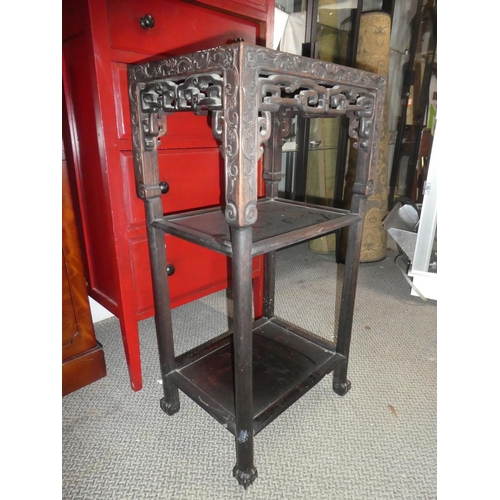 359 - A stunning antique Chinese occasional table ,with carved hardwood frame & marble top. 42x31x81cm.