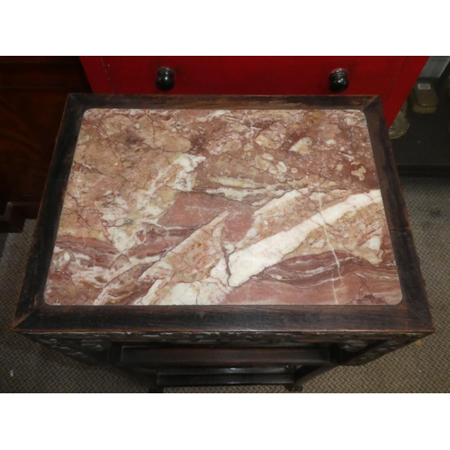 359 - A stunning antique Chinese occasional table ,with carved hardwood frame & marble top. 42x31x81cm.