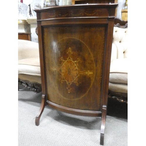 364 - A large antique/ Edwardian inlaid bow fronted fire screen, measuring 58x90cm.