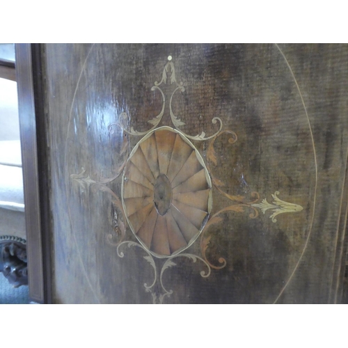 364 - A large antique/ Edwardian inlaid bow fronted fire screen, measuring 58x90cm.