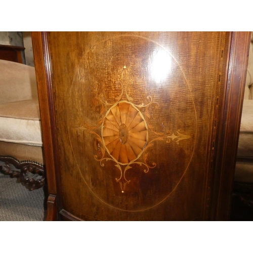 364 - A large antique/ Edwardian inlaid bow fronted fire screen, measuring 58x90cm.