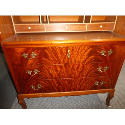 370 - An antique style roll top writing bureau/ desk with brass hardware. 91x45x98cm.