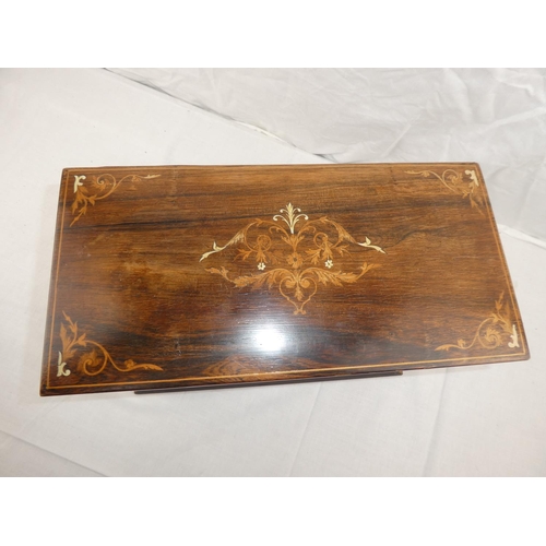 375 - A stunning antique/ Edwardian inlaid writing/ stationary box, with folding leather writing slope. Me... 