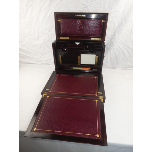 375 - A stunning antique/ Edwardian inlaid writing/ stationary box, with folding leather writing slope. Me... 