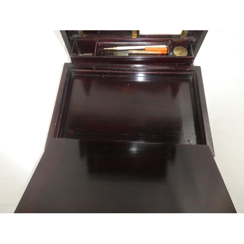 375 - A stunning antique/ Edwardian inlaid writing/ stationary box, with folding leather writing slope. Me... 