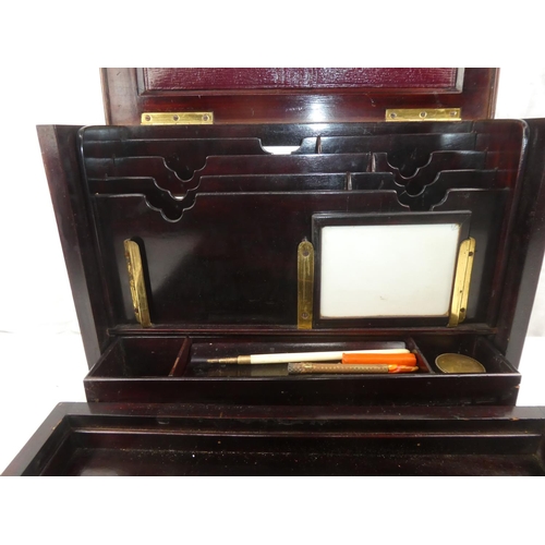 375 - A stunning antique/ Edwardian inlaid writing/ stationary box, with folding leather writing slope. Me... 