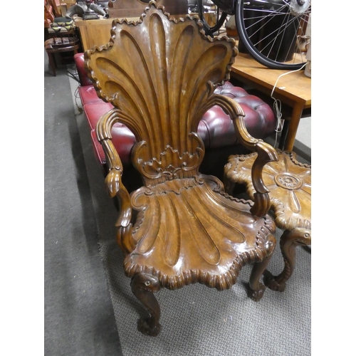 410 - A stunning & unusual pair of vintage Baroque armchairs, complete with matching coffee table.