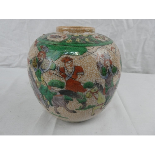 420 - An antique Chinese ginger jar with decorative hand painted design, measuring 21cm.