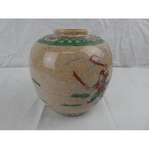 420 - An antique Chinese ginger jar with decorative hand painted design, measuring 21cm.