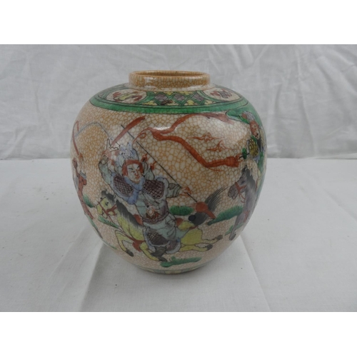 420 - An antique Chinese ginger jar with decorative hand painted design, measuring 21cm.