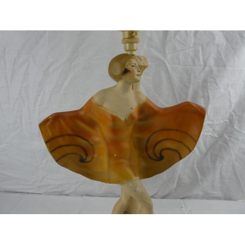 440 - A stunning antique/ Art Deco chalkware table lamp, with original glass shade & 'Flapper Girl' figure... 