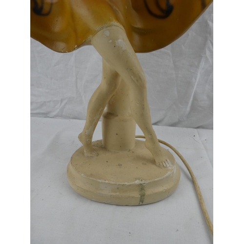 440 - A stunning antique/ Art Deco chalkware table lamp, with original glass shade & 'Flapper Girl' figure... 