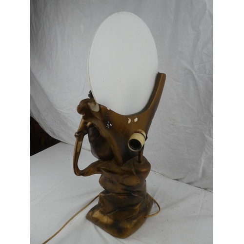 442 - A stunning vintage/ Art Deco style plaster table lamp, with decorative figure & glass panel. Measuri... 