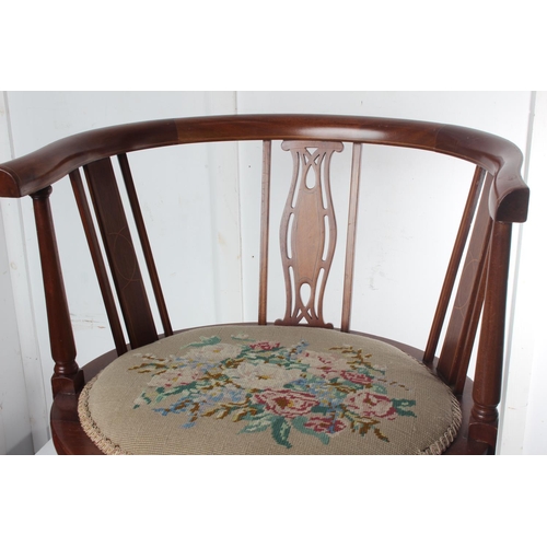 463 - An antique/ Edwardian bow back occasional chair with decorative needlepoint seat.