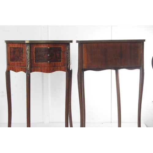 466 - A pair of antique style demi lune tables with drawers. Measuring approx 49x27x71.5cm.