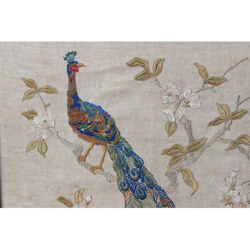 467 - A vintage tapestry fire screen with Peacock design.