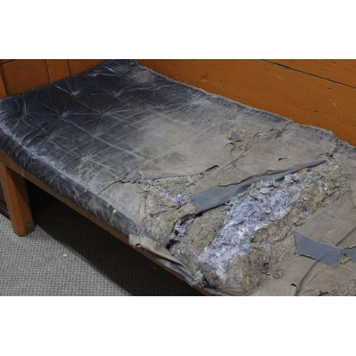 480 - A stunning Irish Vernacular primitive bench in original orange paint, with original seat pad, and th... 