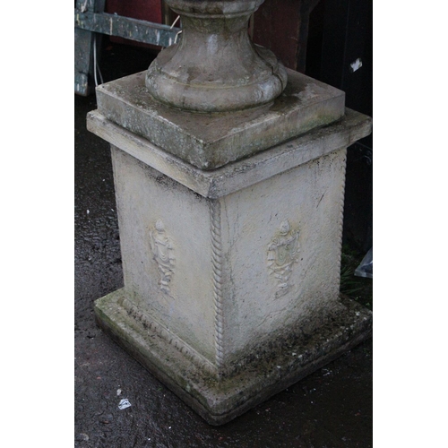 509 - A stunning pair of large antique style garden urns on pedestal bases, with decorative design. Each U... 