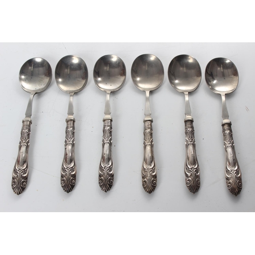 256 - A set of 6 antique sterling silver handled spoons.