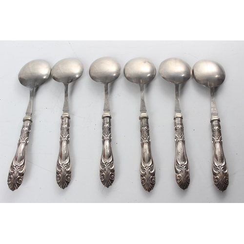 256 - A set of 6 antique sterling silver handled spoons.