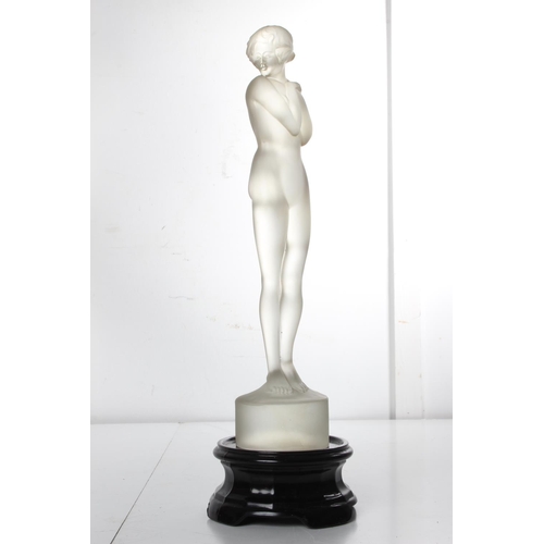 257 - A stunning Art Deco style glass figure, signed to base 'R Lalique', measuring 44cm including base.