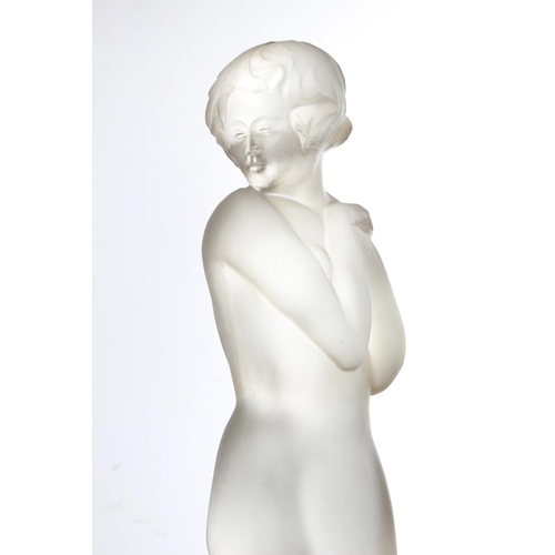 257 - A stunning Art Deco style glass figure, signed to base 'R Lalique', measuring 44cm including base.