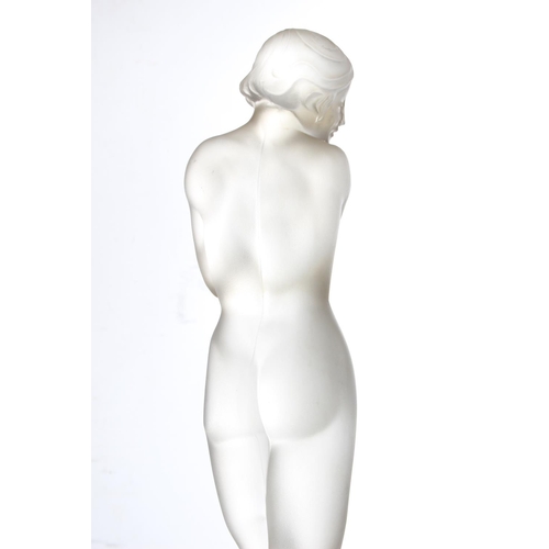 257 - A stunning Art Deco style glass figure, signed to base 'R Lalique', measuring 44cm including base.