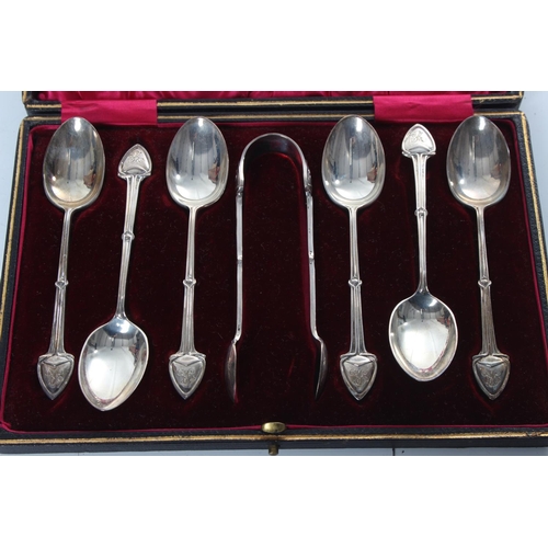 260 - A stunning antique/ Art Nouveau sterling silver set of teaspoons & sugar tongs.