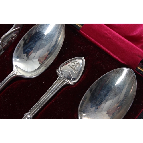 260 - A stunning antique/ Art Nouveau sterling silver set of teaspoons & sugar tongs.